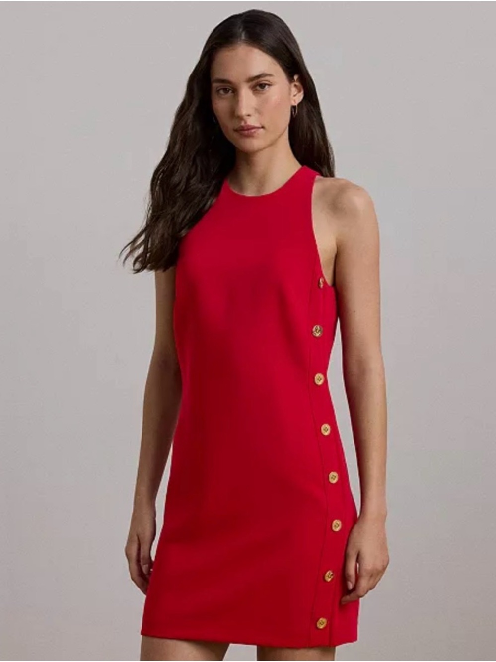 Lauren Ralph Lauren $195 Button-Trim Crepe Shift Dress NEW 6